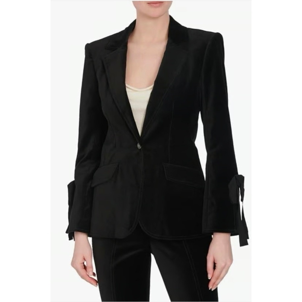 NWT Cinq a Sept Velvet Lou Blazer Velvet Black Bow Sleeve Single Button Size 0